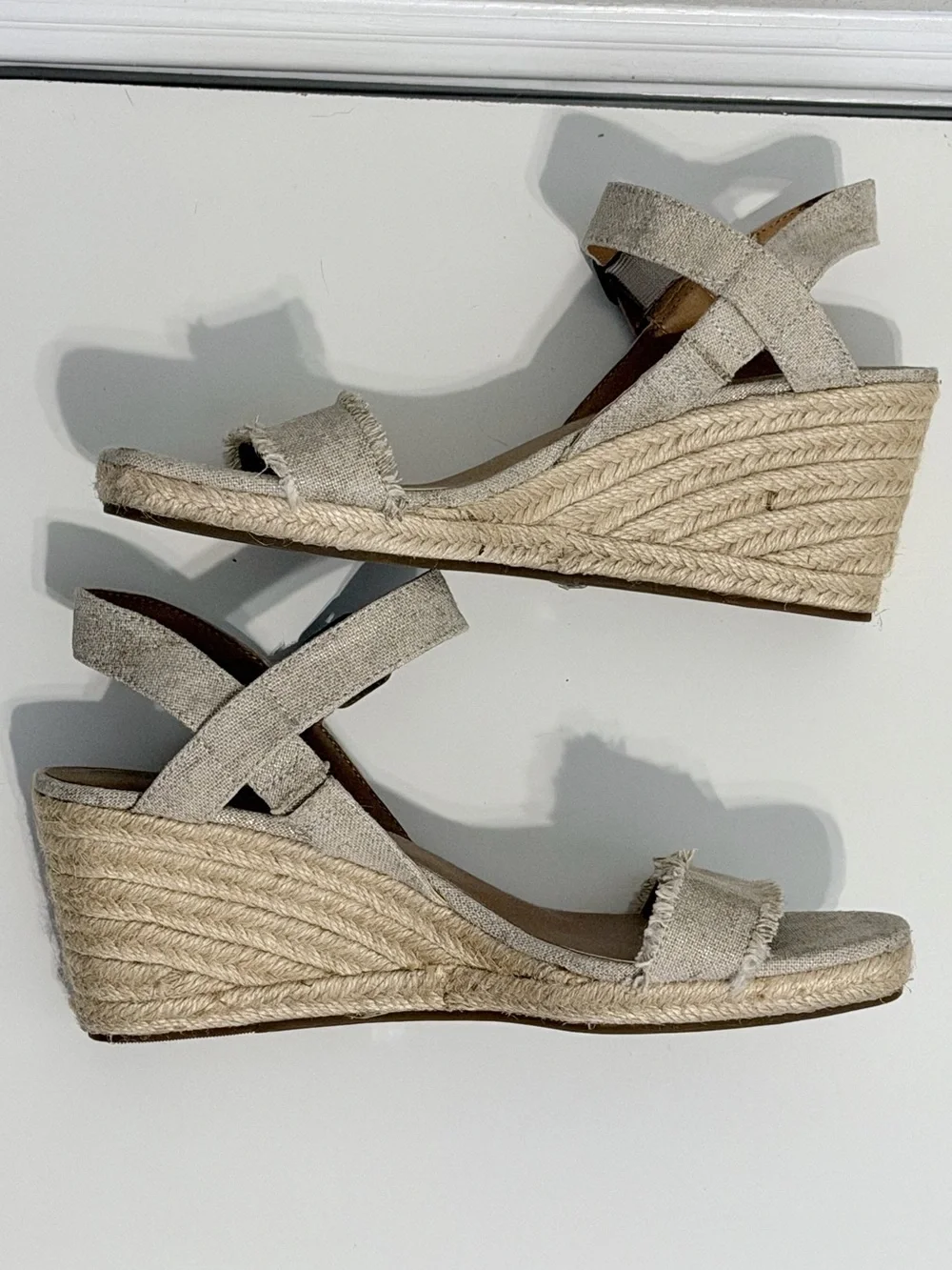 Lucky Brand Linen Espadrille Wedge Sandals | 9 | Ankle Strap Jute Heel
